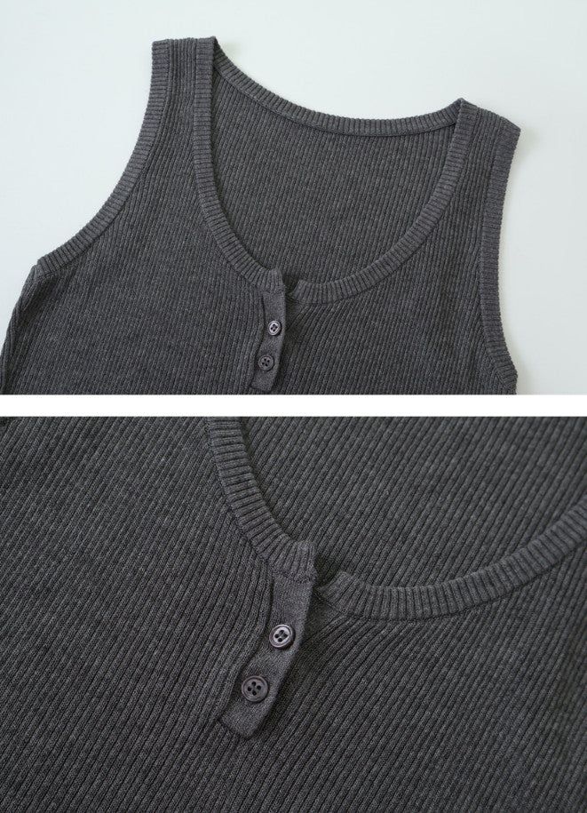 #Button Point Rib Sleeveless (3color)