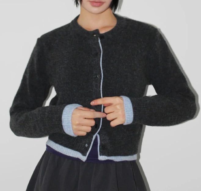 (WOOL) TWO-TONE LAYER CARDIGAN