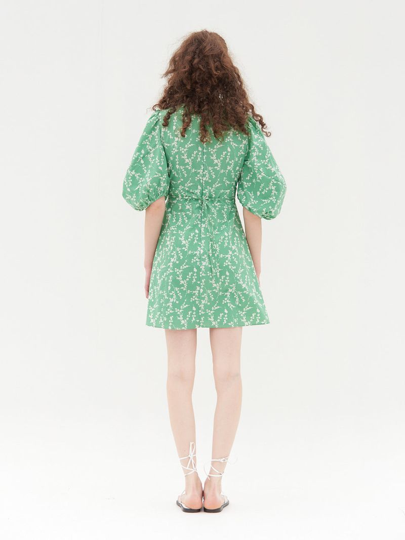 PUFF SLEEVES V NECK ONEPIECE_LIGHT GREEN