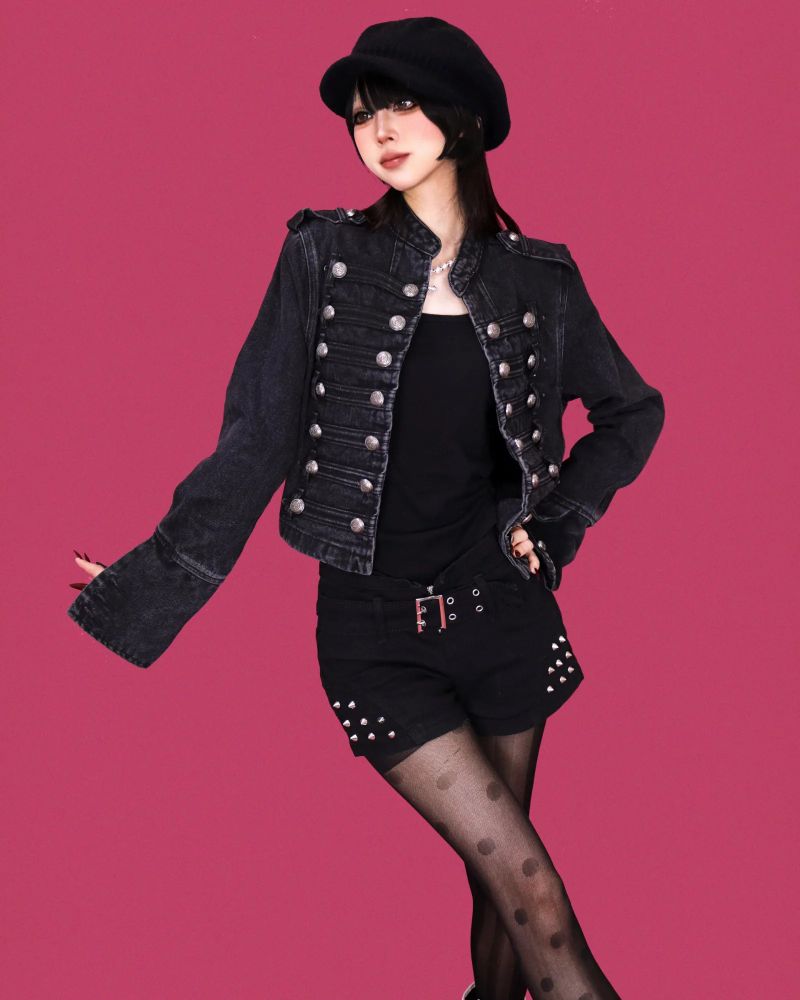 grunge napoleon button denim jacket