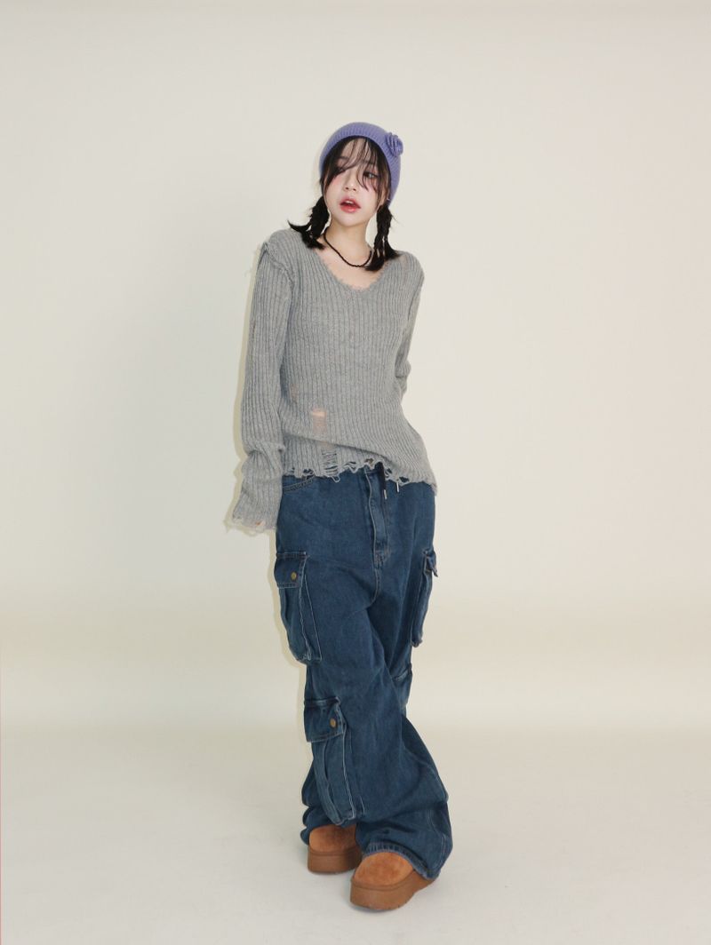 Zelda Double Pocket String Wide Denim Pants