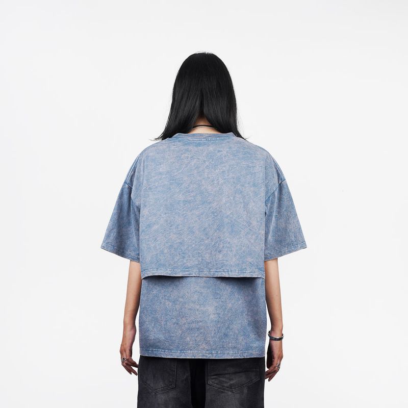 HIERARCHY STUDIOS ENE - Washed Blue Layered ENE Boxy Oversized T-Shirt