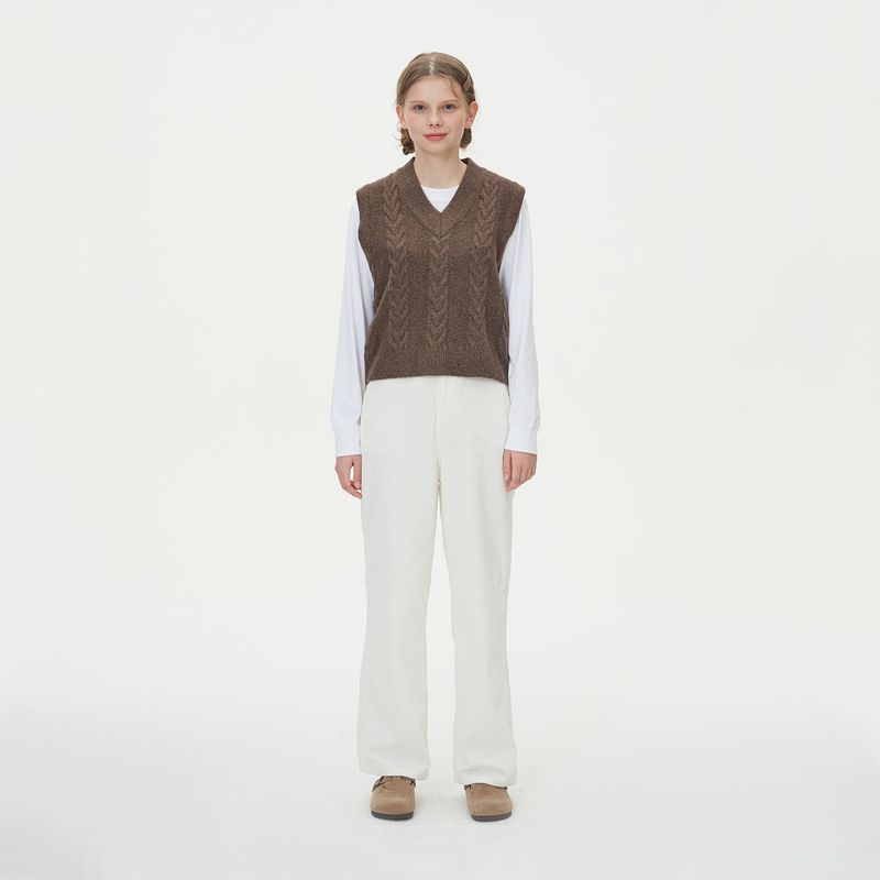 CABLE KNIT VEST_BROWN