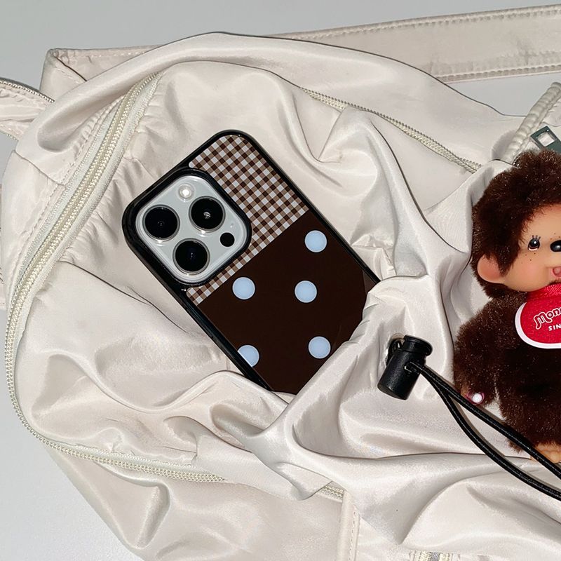 [MADE] [+MagSafe] DOT PATCH PHONE CASE BROWN (glass black bumper)