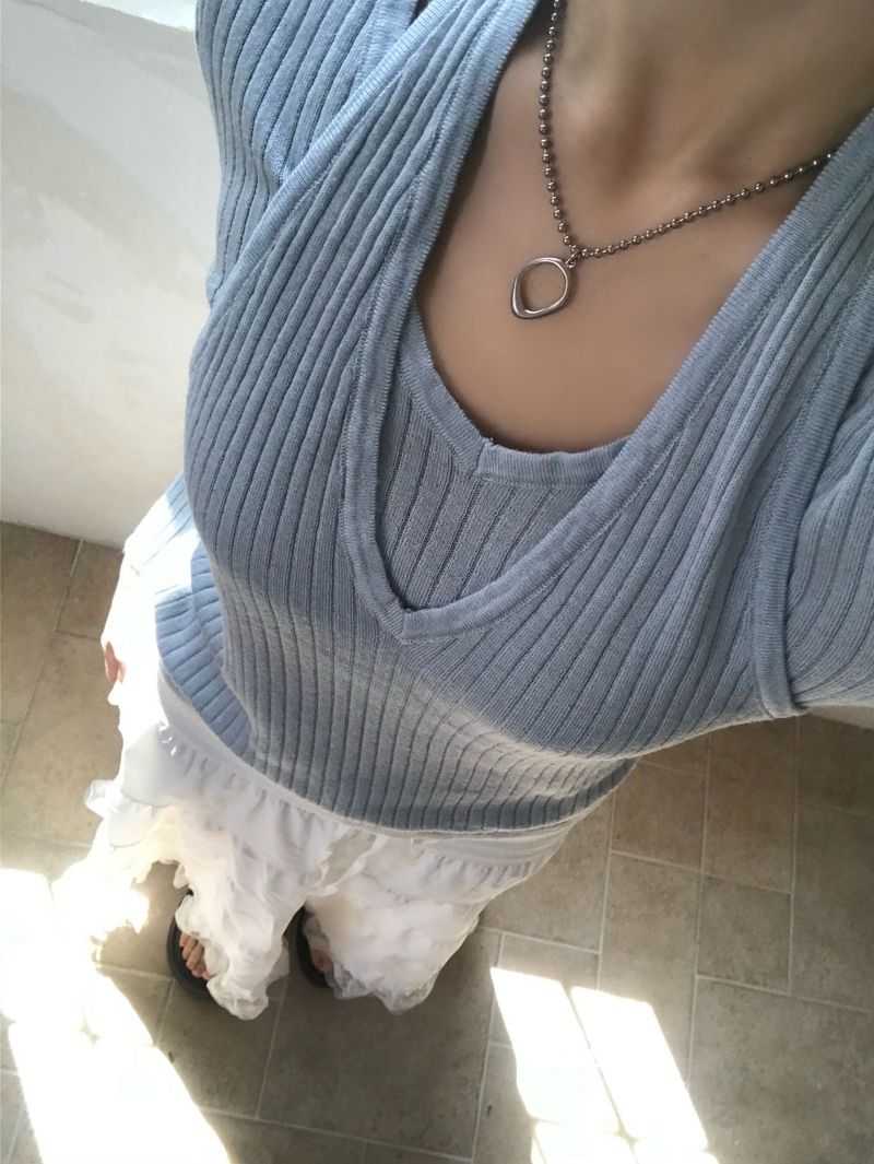 Second Layered Wrap Slim Fit Long Sleeve Rib Knit