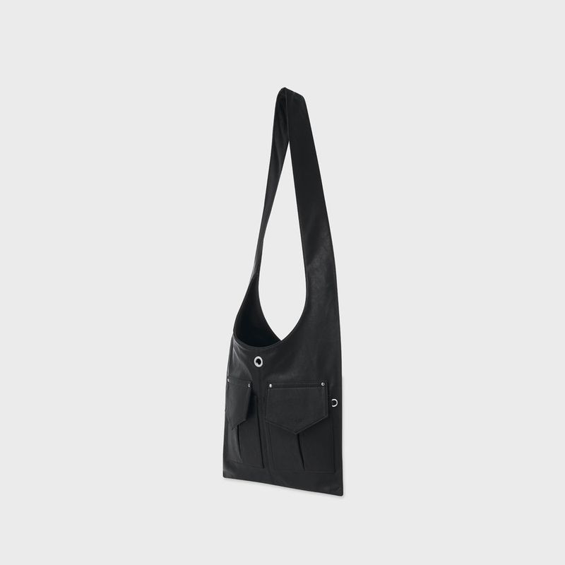 Leather 2 Pocket Flat Bag Set (Black)