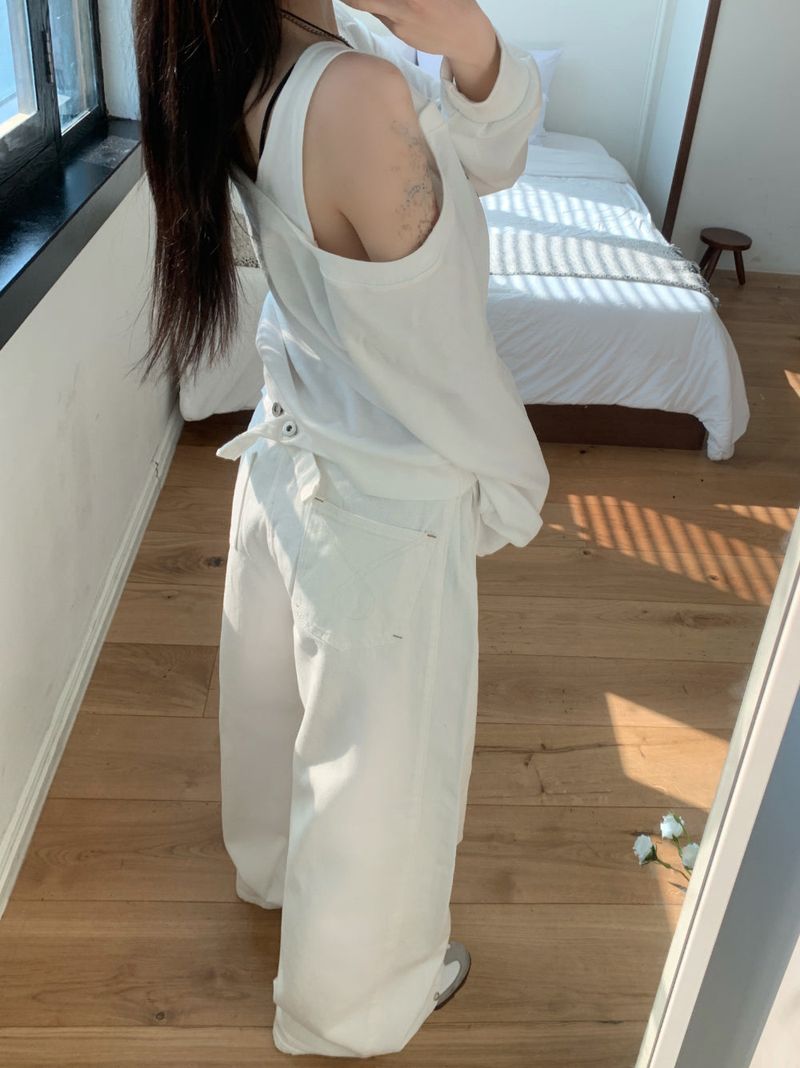 Fine X Strap Two-way Button Wide Long Pants