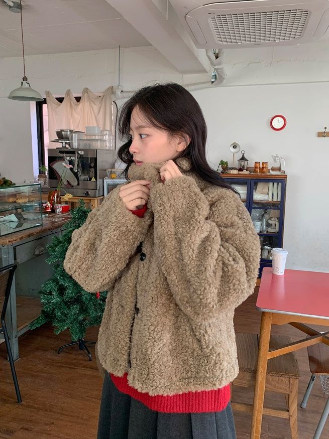 Rital Wool High Neck Fur Jacket