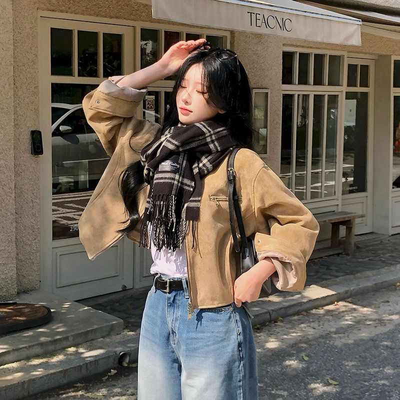 [BELLIDE MADE] BAND COLLAR, SUEDE CROP JACKET