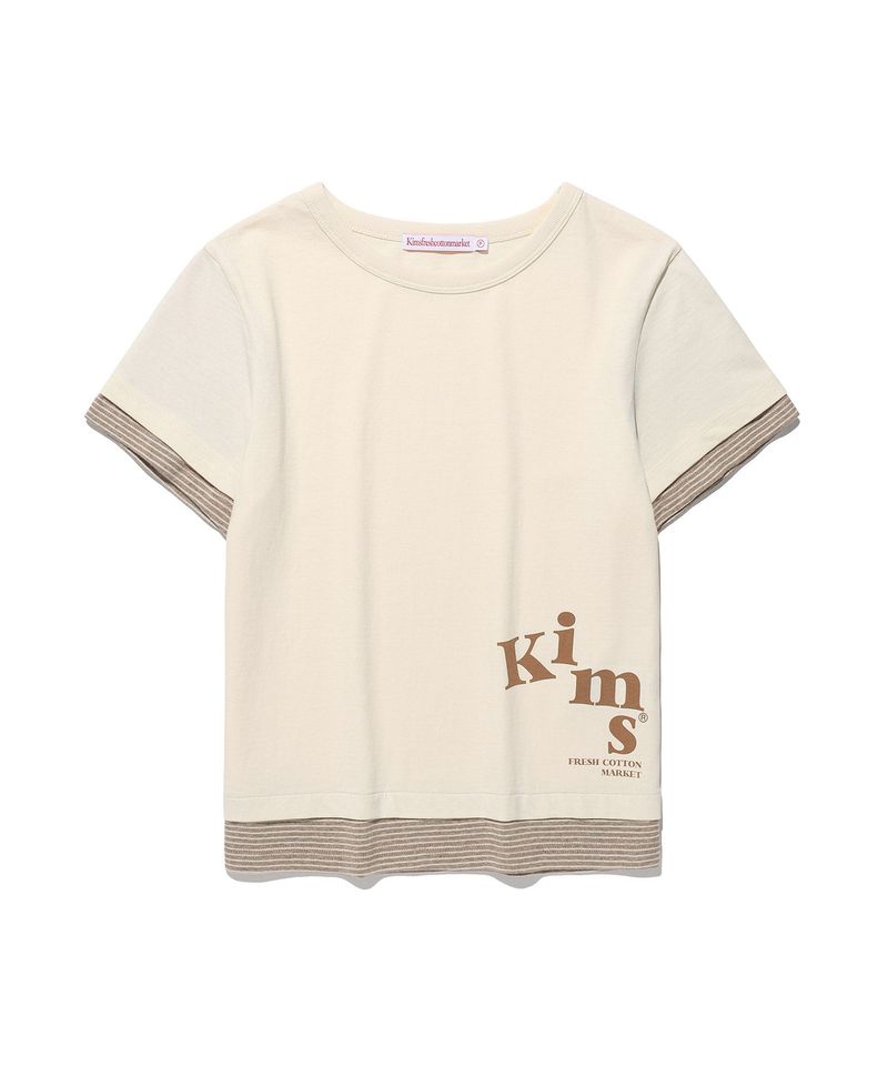 Kims Fresh Cotton Market(キムス フレッシュ コットン マーケット)の「ミューズストライプレイヤードティー Cream(トップス)」