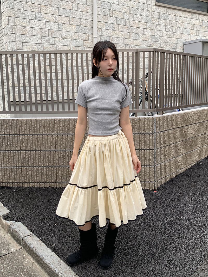 RIBBED HALF NECK TEE (4C)