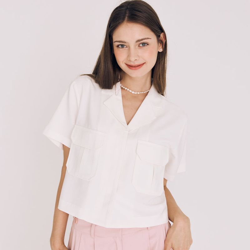 CROP TWO POCKET SHIRT(WHITE)