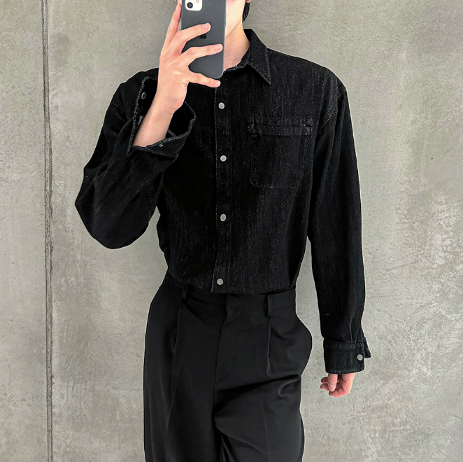 Washed denim shirt jacket