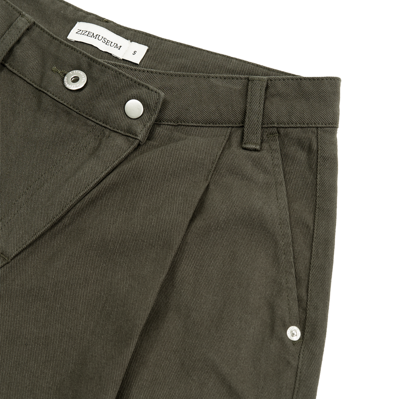 OFF-CENTER TUCK COTTON PANTS (KHAKI GRAY)