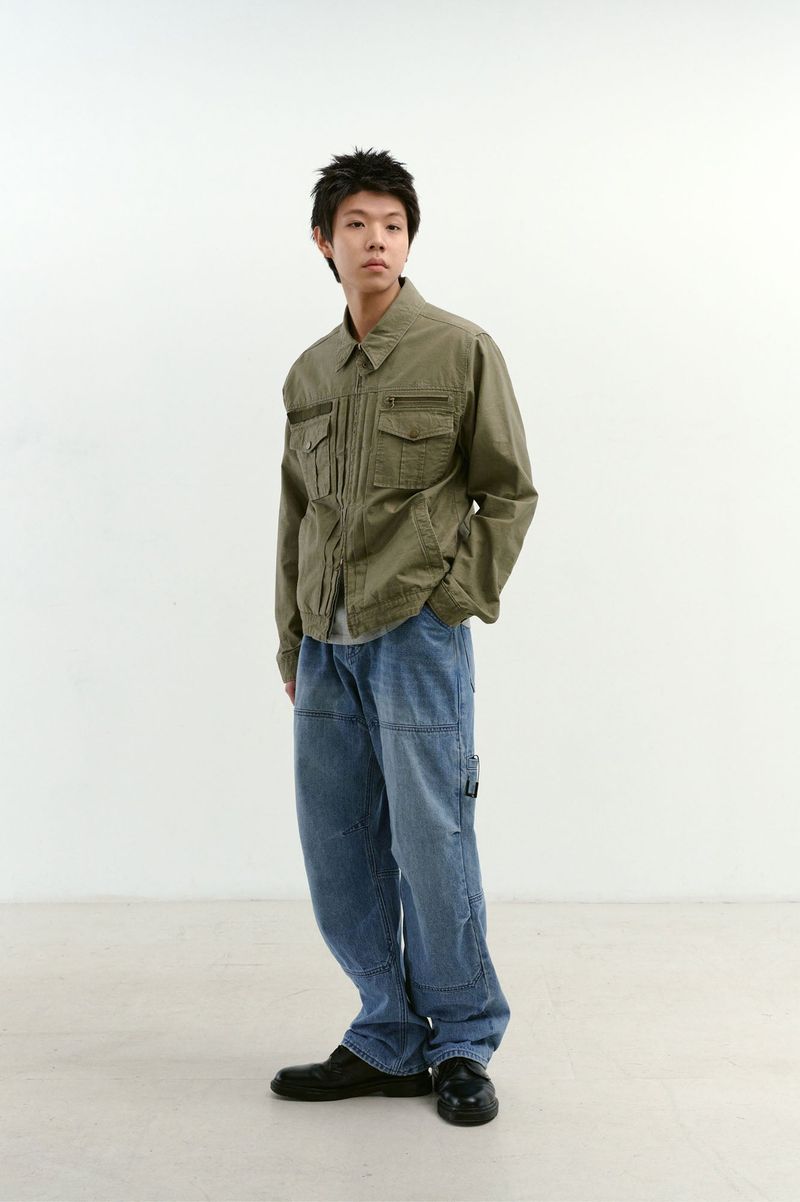 Incision Double Knee Carpenter Pants (Washed Blue)