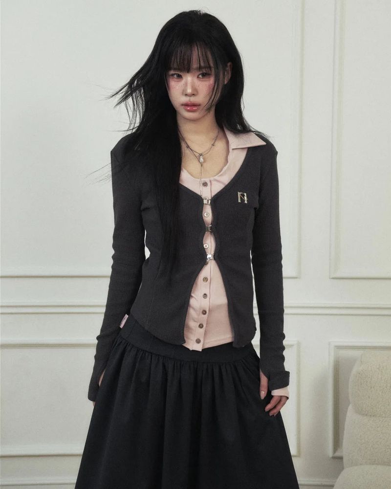 MUMU クラシックボタンミディスカート