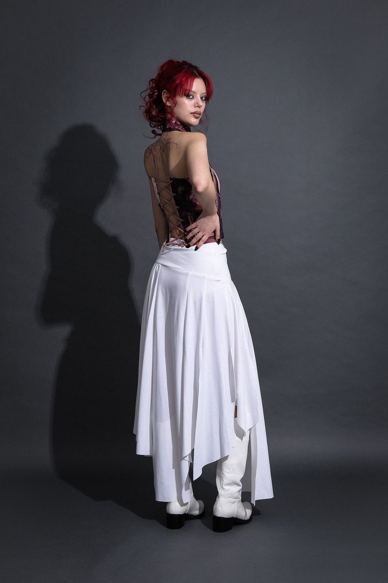ASYMMETRIC SHIRRING SKIRT #WHITE
