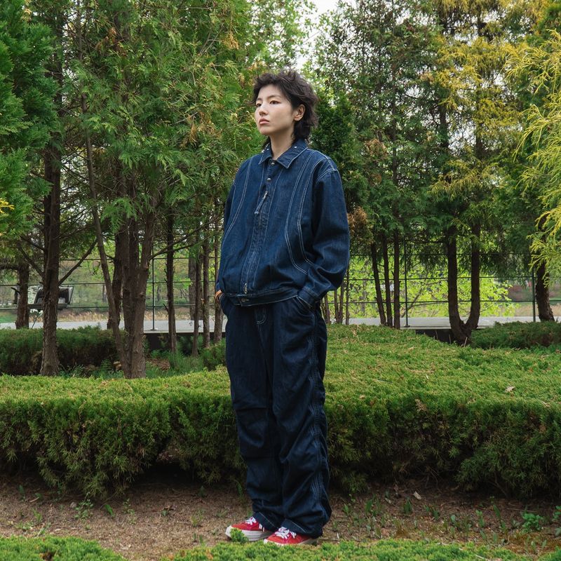 Arc panel denim blouson / Indigo