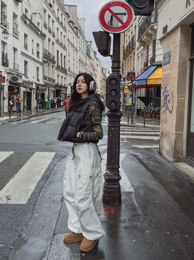 Haen crop hooded vest padded jacket