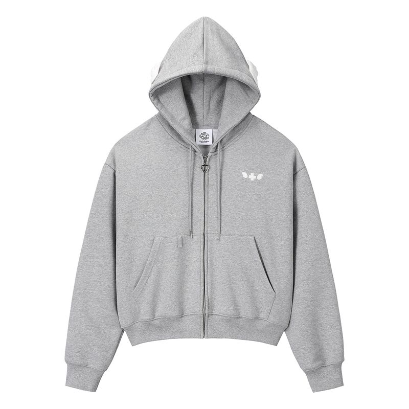 Angel Wing Zip-Up Hoodie - Grey