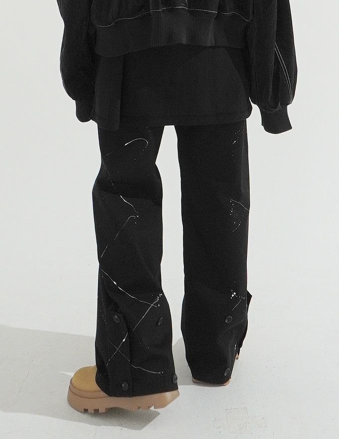 Unique Painting Button Wide Pants