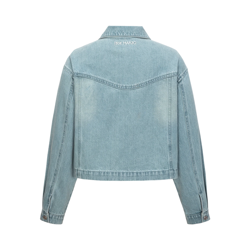 13DE MARZO Denim Frayed Embroidered Jacket