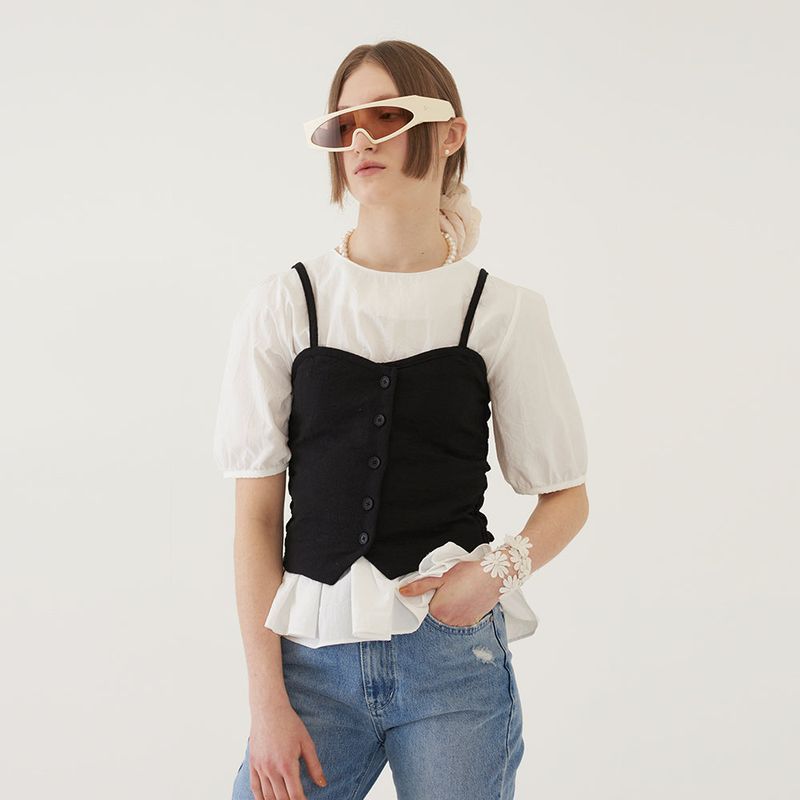 TMO BY 13MONTH（ティーエムオーバイサーティーンマンス）の「BUTTONED BUSTIER (BLACK)（Tops）」