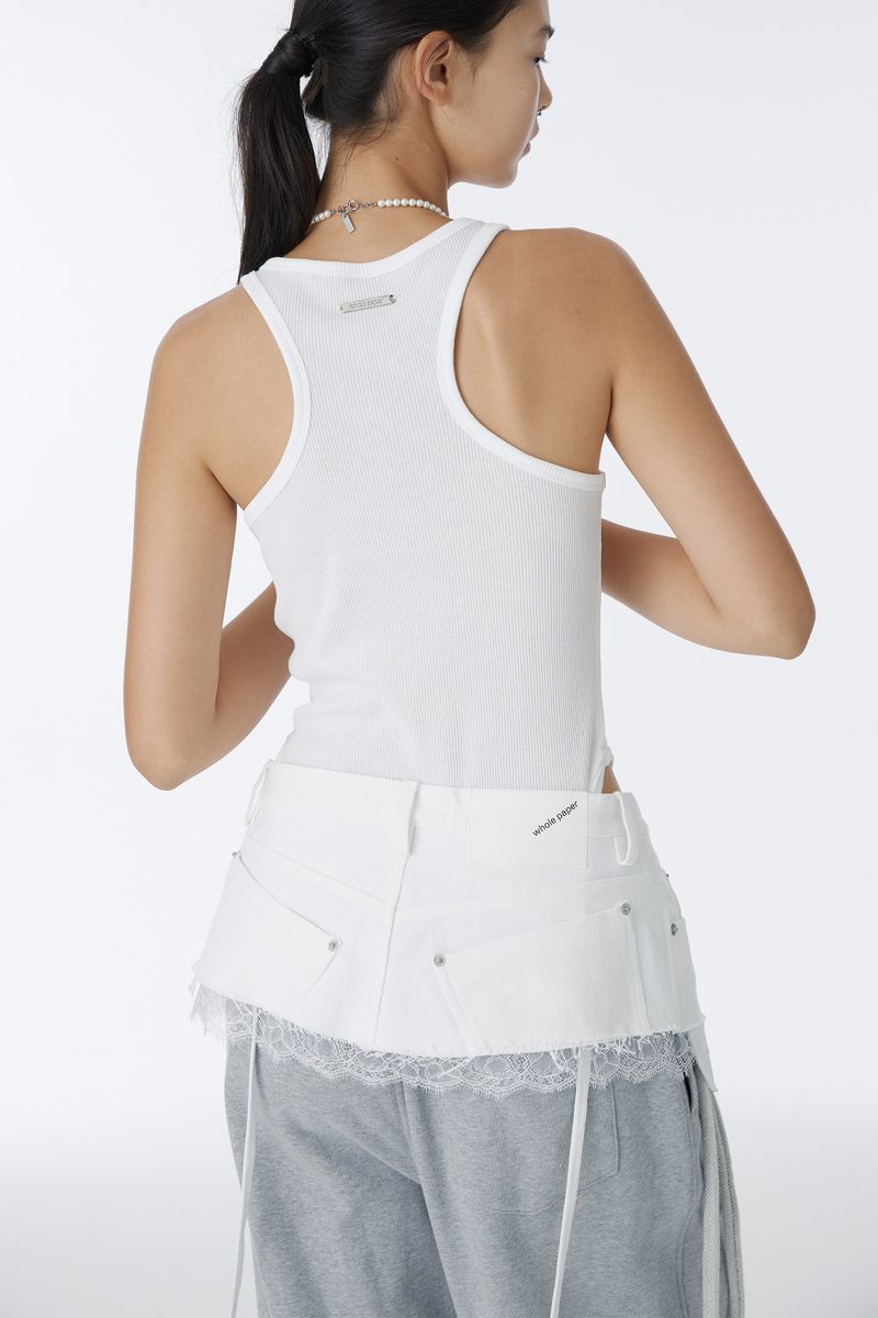LACE DENIM WRAP SKIRT (WHITE)