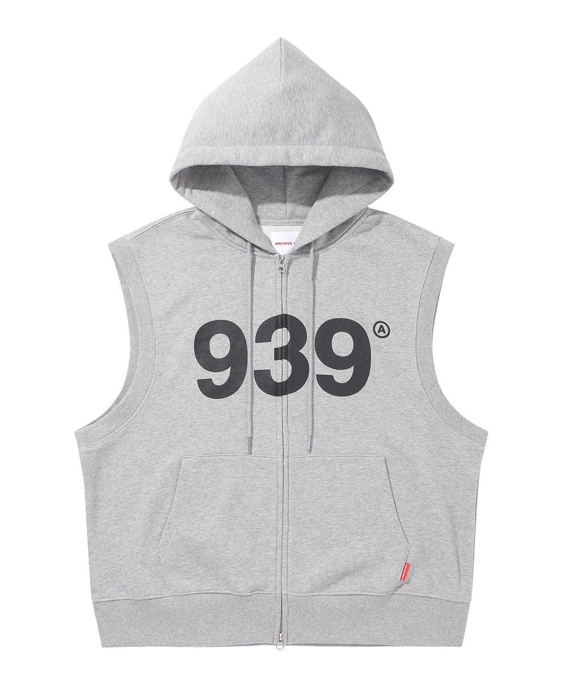 ARCHIVE BOLD(アーカイブボールド)の「939 LOGO HOOD ZIP-UP SLEEVELESS (GRAY)(Tops)」