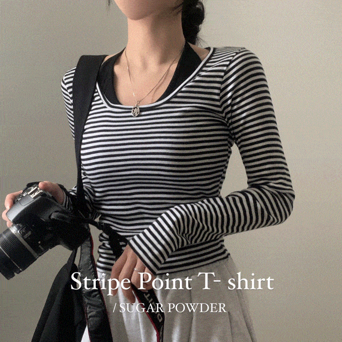 Sugar Powder（シュガーパウダー）の「[T-shirt ONLY] ホルタースリーブレス + ストリープオフショルダーロングスリーブセットアップ（トップス）」