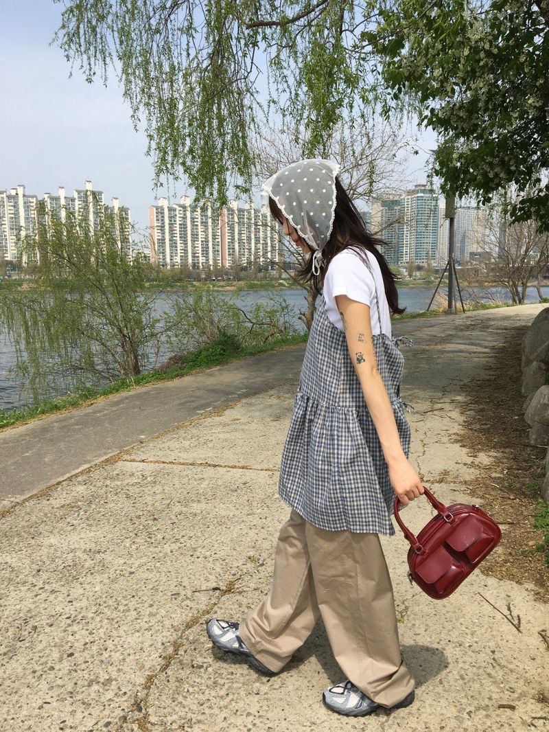 Plaid back strap one piece (2color)