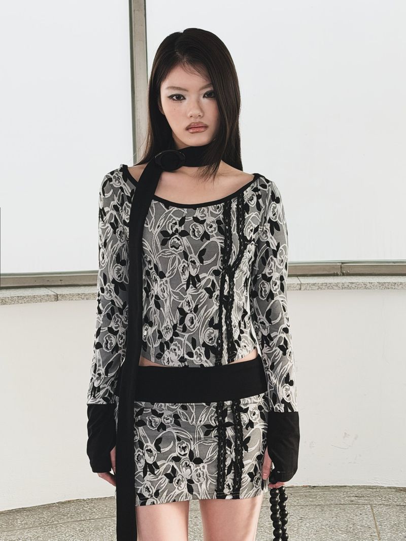 [ID] Floral Jacquard Set-up (Top) (Gray)