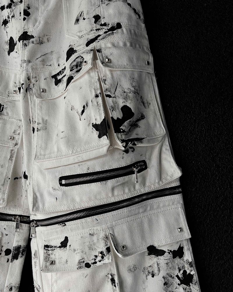 WASH-DENIM CARGO PANTS MULTI POCKET (White)
