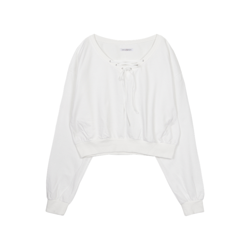 EYELET V-NECK SWEATSHIRT
