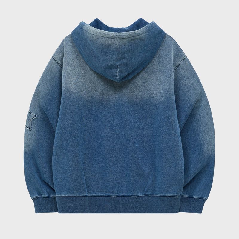 YK Applique Denim Hood Zip Up