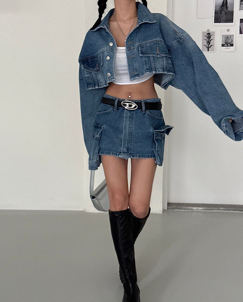 Wafer pocket cropped jean jacket