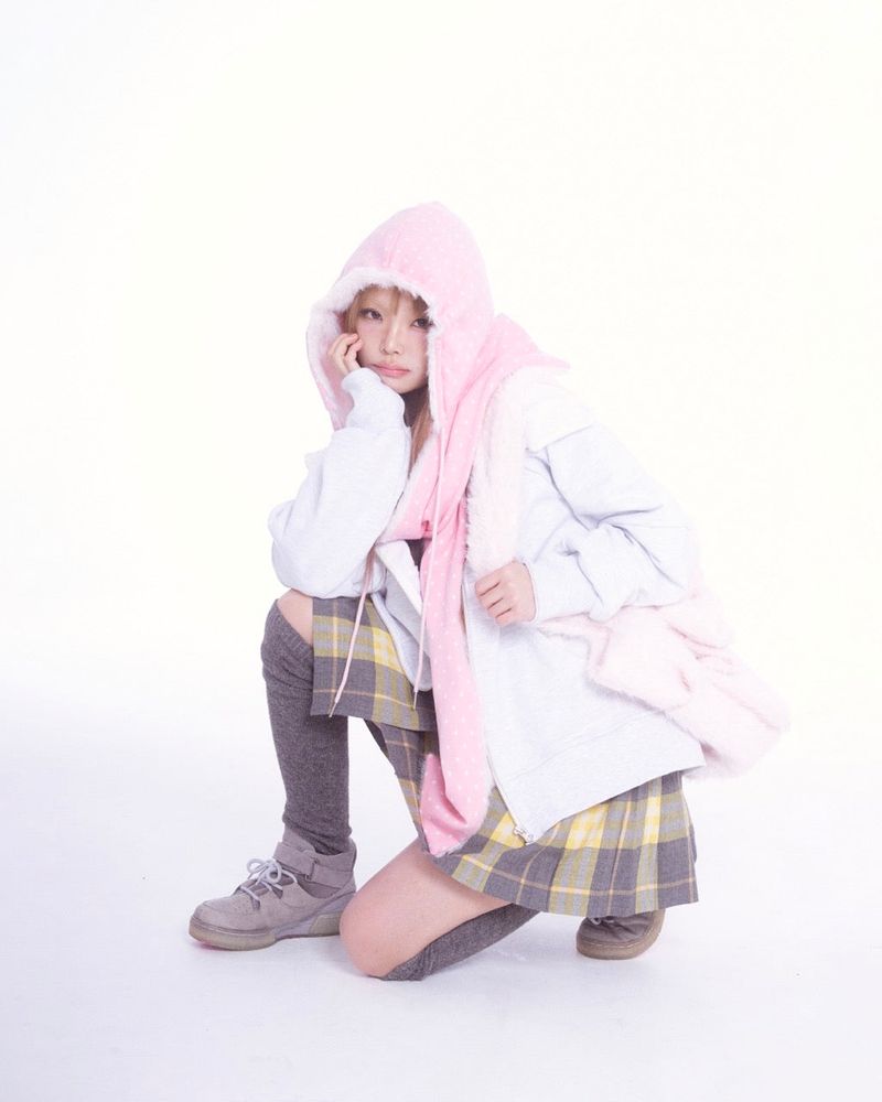 Fluffy hood muffler (pink)