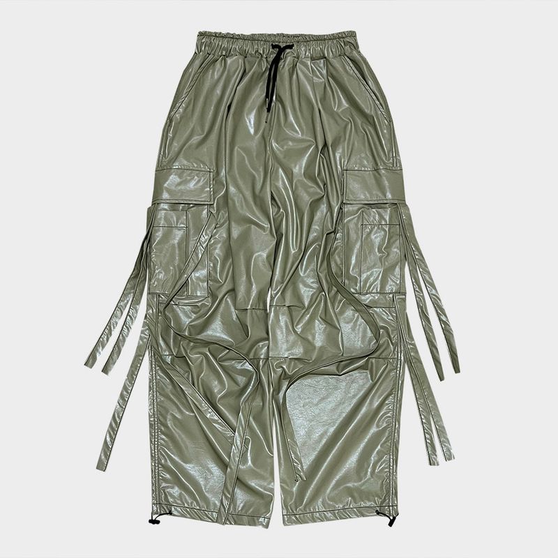 glossy strap pants_khaki