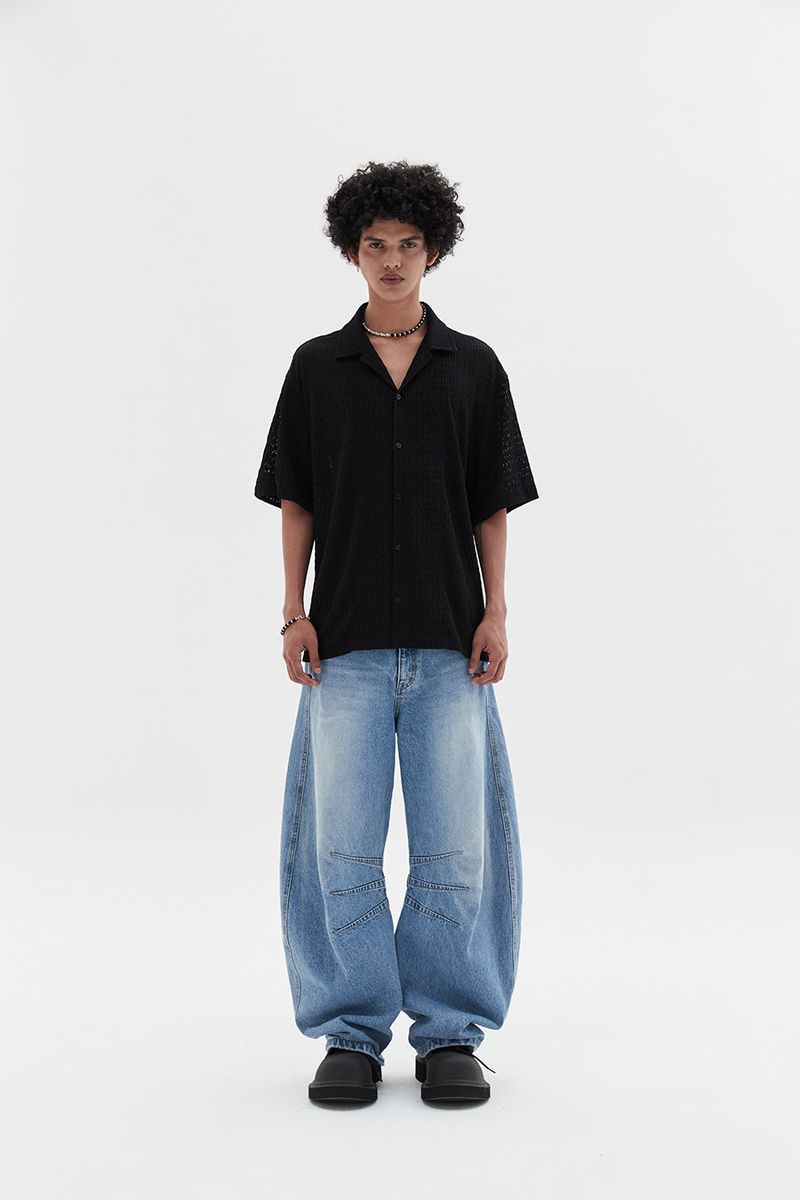 multi dart balloon denim pants blue