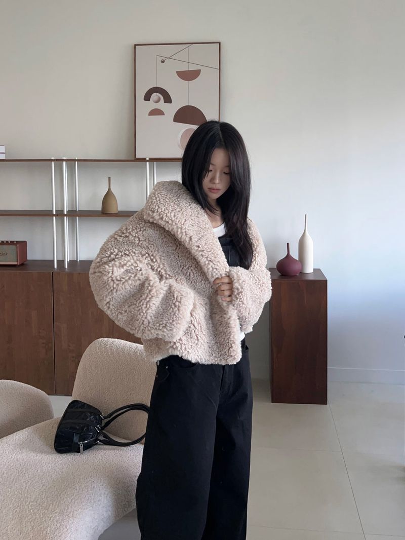 Teddy Hug Fuzzy High Neck Fur Jacket