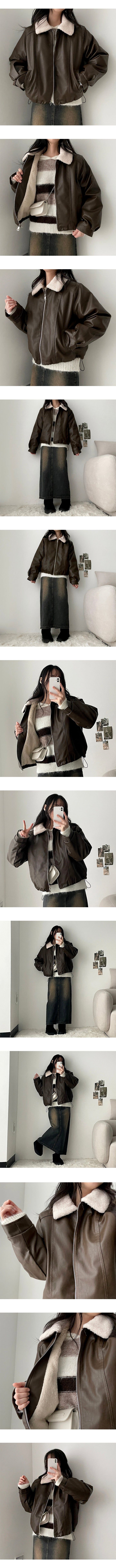 The hit incision collar wool leather jumper