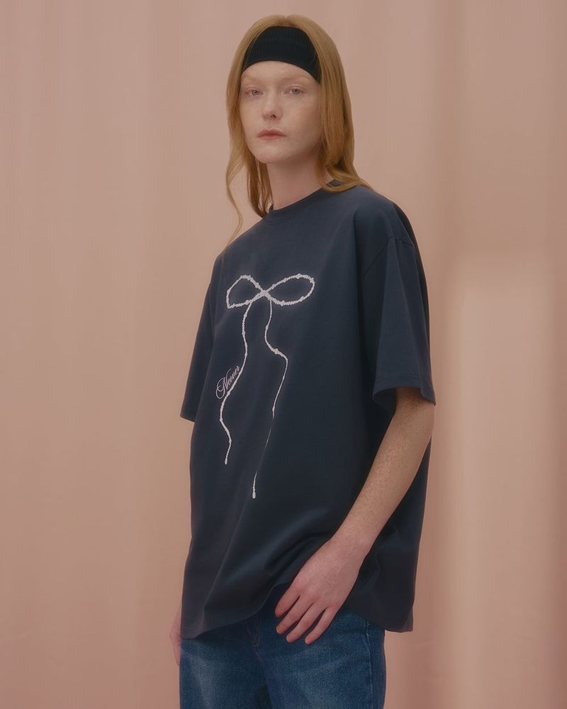 WAVE PEARL RIBBON TSHIRT-CHARCOAL