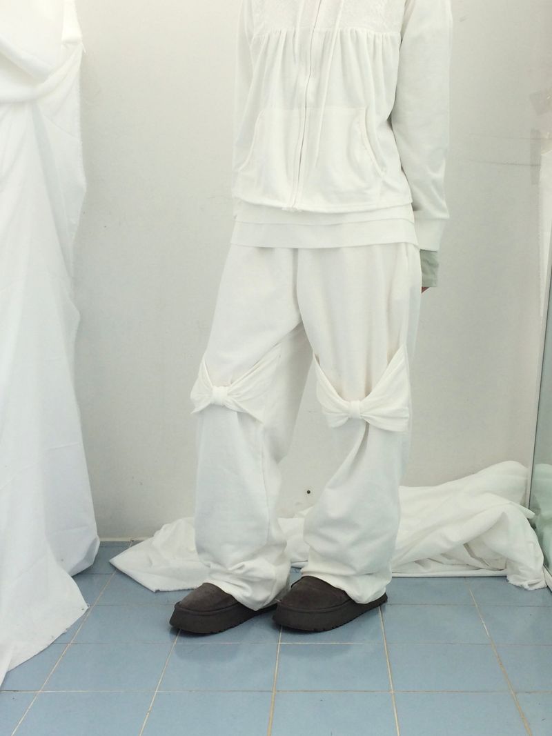 Double ribbon knee-point pants