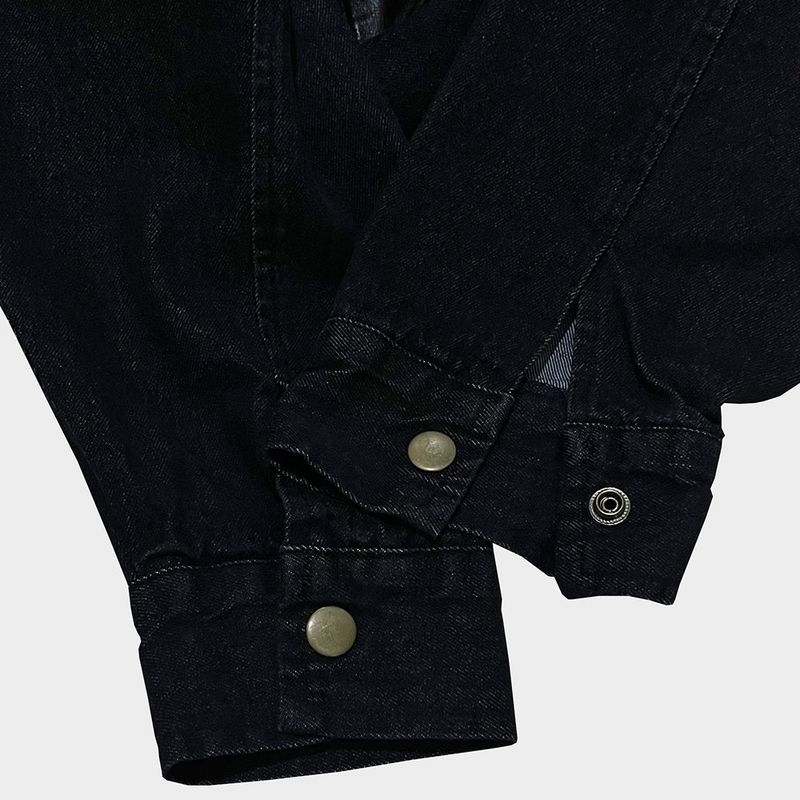 faux leather mix denim shirt_black