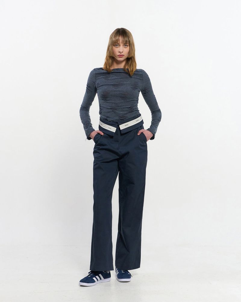 Fold Over Wide Slacks _ NAVY