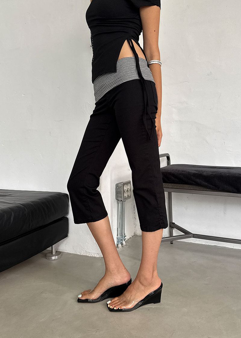 STRIPE FOLDING CAPRI PANTS