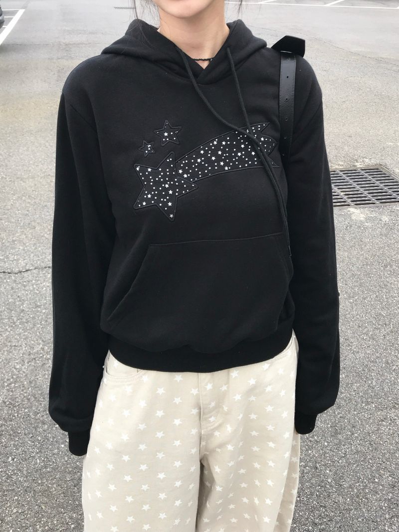 Starry Night Patch Crop Hoodie (3c)