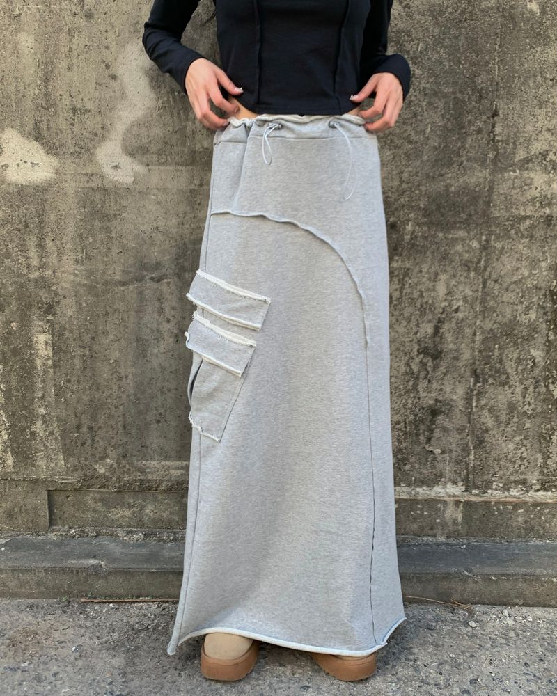 String pocket long cotton skirt