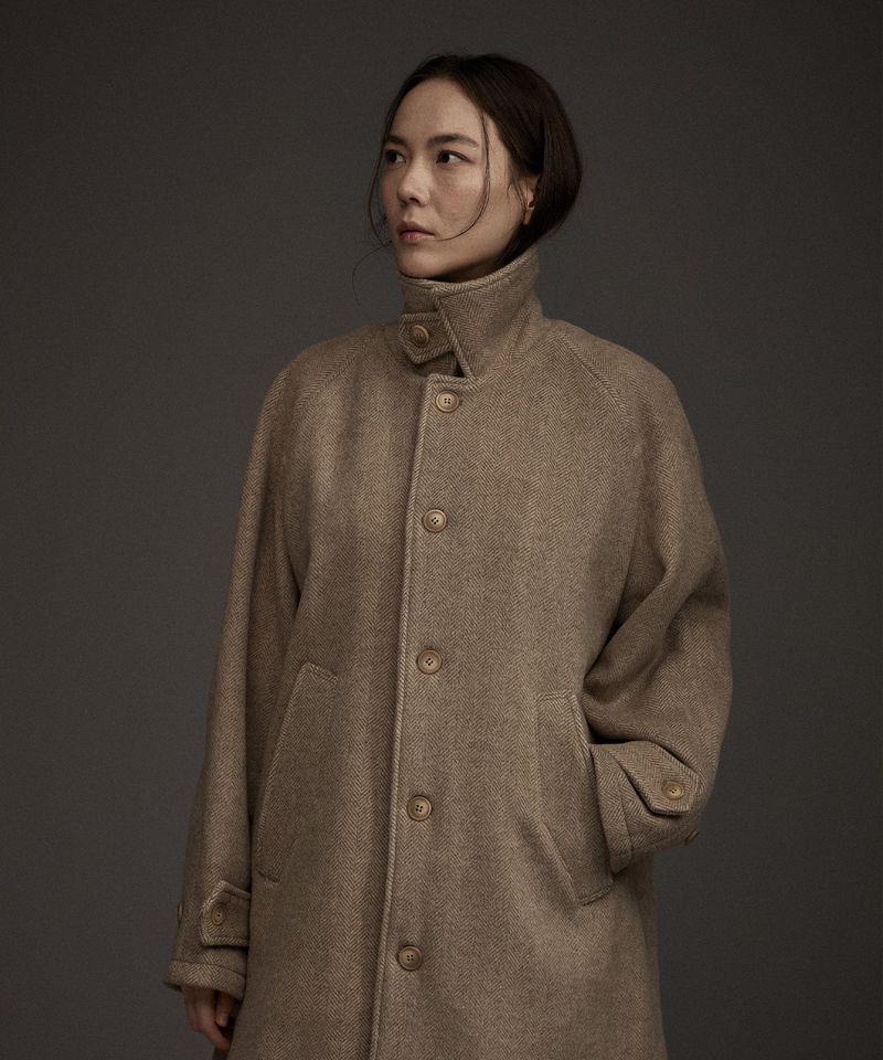 W BALMACAAN HERRINGBONE WOOL CASHMERE HALF COAT BEIGE