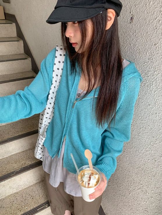 BAON（バオン）の「リモハ サマー フード ニット ジップアップ（トップス）」